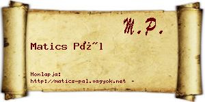 Matics Pál névjegykártya